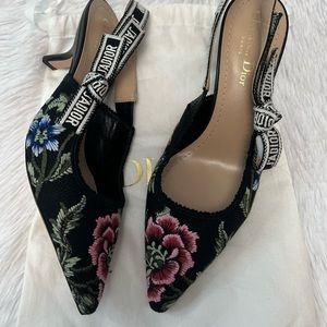 Dior J'ADIOR SLINGBACK PUMPBlack Multicolor Embroidered Cotton